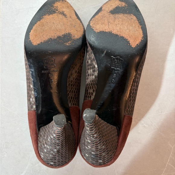 Italian Vintage Linea Lidia Brown Patterned Women's Heels - Picture 4 of 9